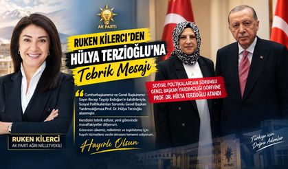 AK Parti Ağrı Milletvekili Kilerci’den Hülya Terzioğlu’na Tebrik Mesajı