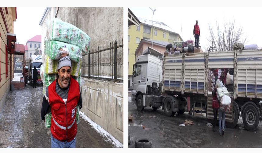 Ağrı'da  Depremzedeler İçin Toplanan Yardımlar Yola Çıktı