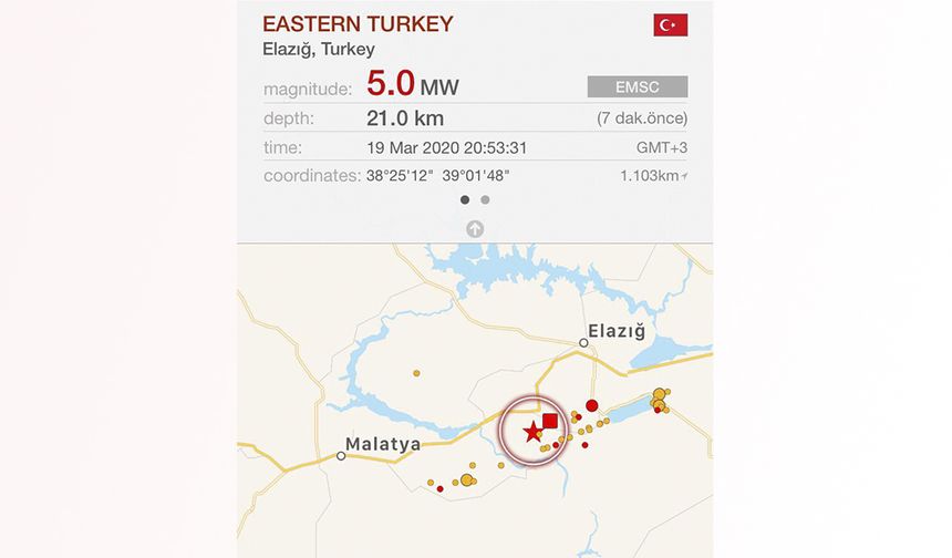 Elazığ 5 büyüklüğünde depremle sarsıldı